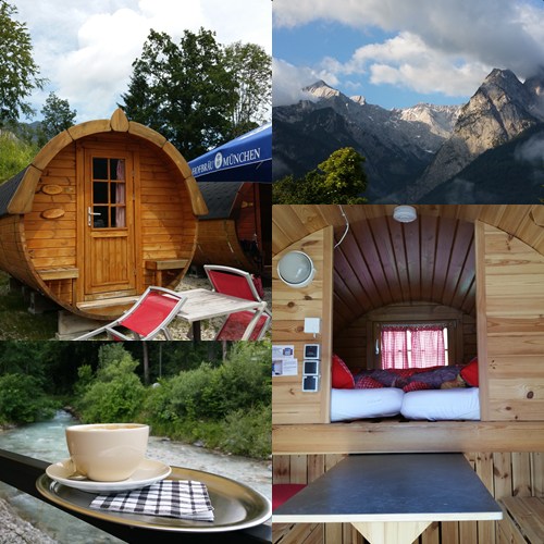 Glamping - schlafen im Fass mit Blick auf die Alpspitze