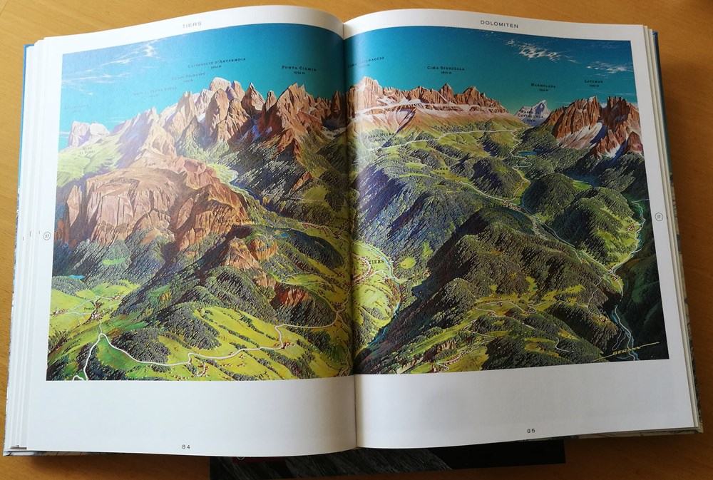 Panoramakarte Schlern und Rosengarten in den Dolomiten