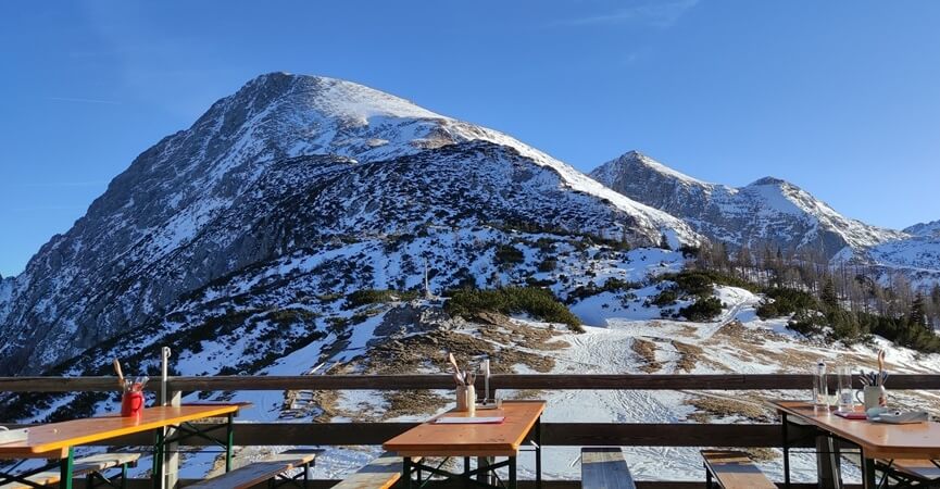Blick zum Schneibstein, von der Terrasse des Carl-von-Stahl-Hauses